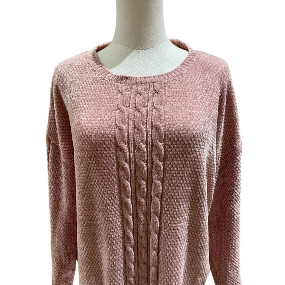 Pink Rose Chenile Sweater Women Soft Velvet Crew Neck Pullover Blush Pink Sz L - Picture 3 of 9